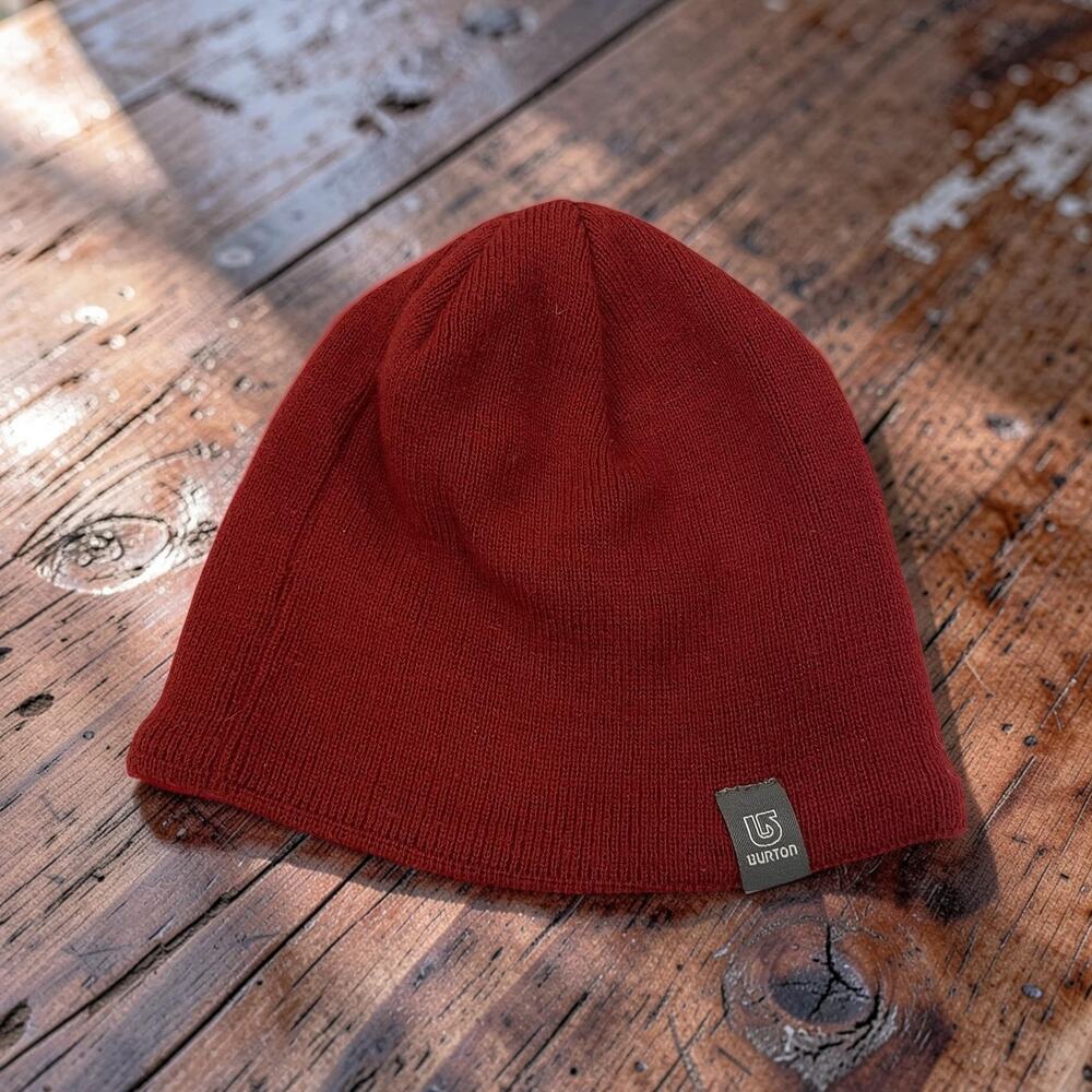 Burton Youth Beanie Hat Maroon Burgundy Knit Embroidered Logo Kids Winter Snow